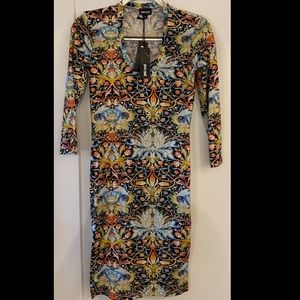 NWT 2014 Just Cavalli 3/4 sleeve printed sheath dress size M